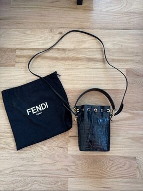 Fendi Vitello Black Embossed Leather Mini Bucket bag